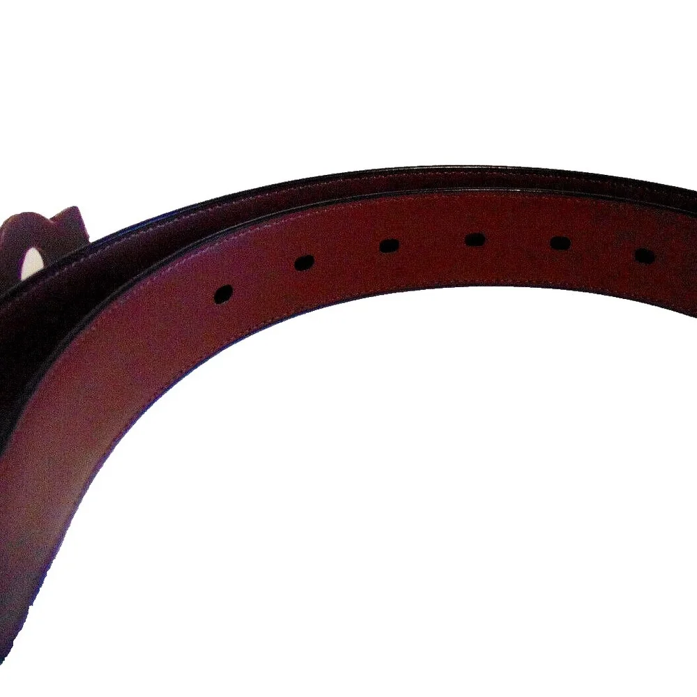 Men's Belt Black Size 42 Textured Bonded Leather Silver Buckle Perry Ellis